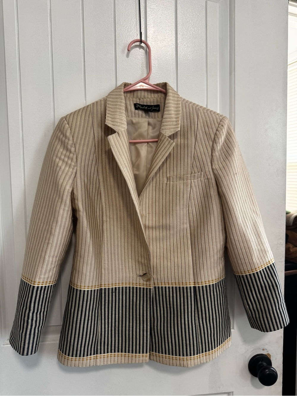 Elizabeth and James Beige Blazer with Black Striped Hem